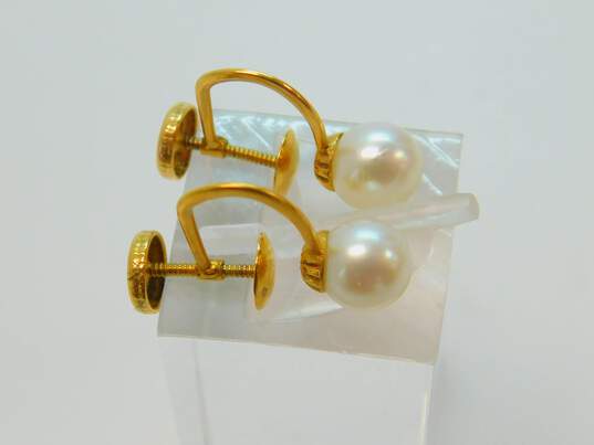 Vintage 10k Yellow Gold Pearl Screw Back Earrings 1.3g image number 1