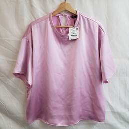 Zara light pink satin short sleeve oversized blouse L nwt
