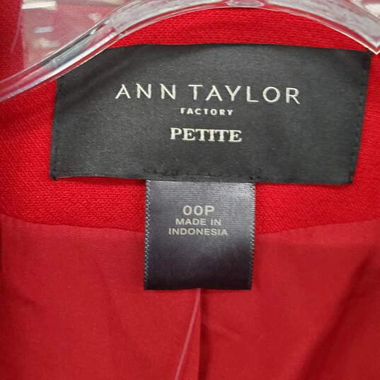 Ann Taylor Factory Petite Red Lined Blazer Jacket WM Size 00P NWT image number 3