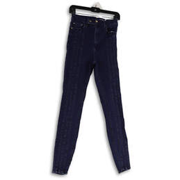 Womens Blue Dark Wash Pockets Triple Seams Denim Skinny Jeans Size 28/36