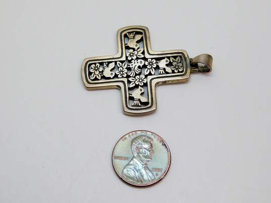 James Avery 925 Retired Birds & Flowers Cut Outs Cross Pendant 11.1g image number 3