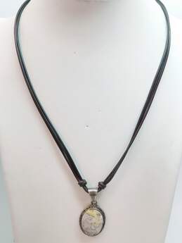 Silpada 925 Jasper Pendant Leather Cord Necklace 11.0g