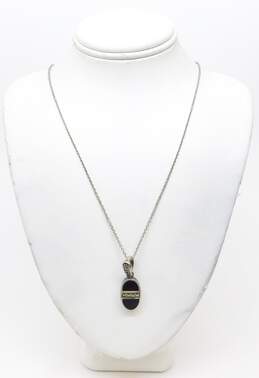 925 Carolyn Pollack Mother & 2 Children Sapphire Onyx Marcasite Necklaces 10.0g alternative image