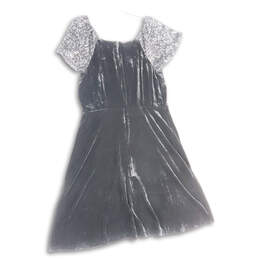 NWT Womens Black Sequins V-Neck Short Sleeve Back Zip A-Line Dress Size 14P alternative image
