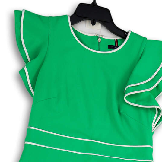 Womens Green Round Neck Flutter Sleeve Back Zip Sheath Dress Size 10 image number 1