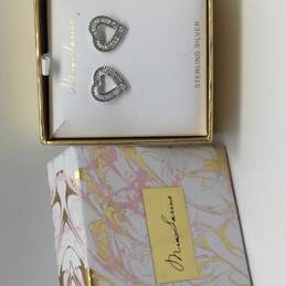 Mia Sarine Sterling Silver Crystal Heart Post Earrings W/ Box 3.4g