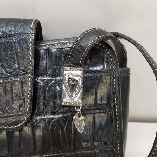 Brighton Black Croc Embossed Leather Small Shoulder Satchel Bag image number 3