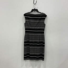 Womens Black Gray Striped Sleeveless Round Neck Back Zip Sheath Dress Sz 8