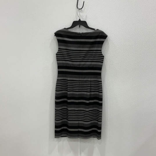 Womens Black Gray Striped Sleeveless Round Neck Back Zip Sheath Dress Sz 8 image number 1