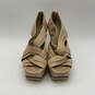 Womens Beige Sameh Leather Open Toe Back Zip Wedge Platform Heels Size 9.5M image number 1