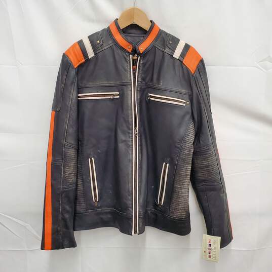 NWT Sourlock MN's Genuine Distressed Leather Motorcycle Jacket Size S image number 1