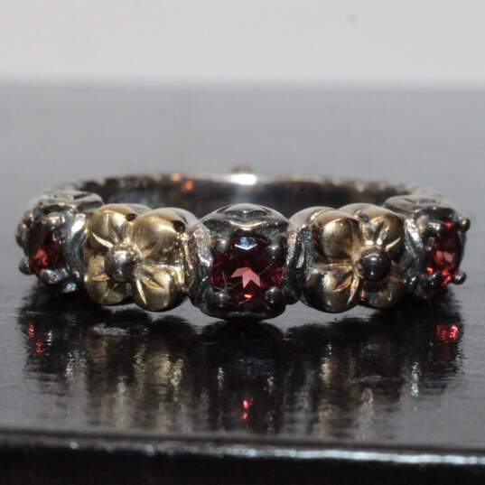 Barbra Bixby Signed Sterling Silver 18K Yellow Gold Accent Garnet Ring Size 6.75 - 4.00g image number 2