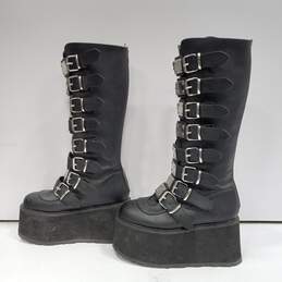 Demonia Black Damned Buckle Back Zip Tall Faux Leather Platform Boots Size 8 alternative image