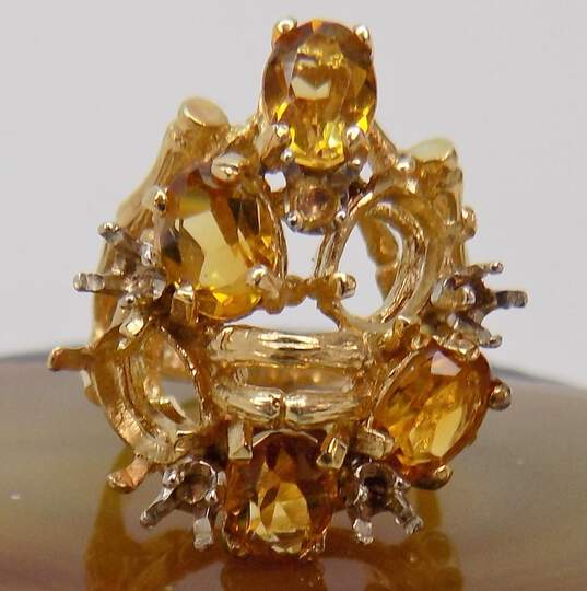 14K Gold Citrine Cluster Bamboo Textured Statement Ring For Repair 10.5g image number 5