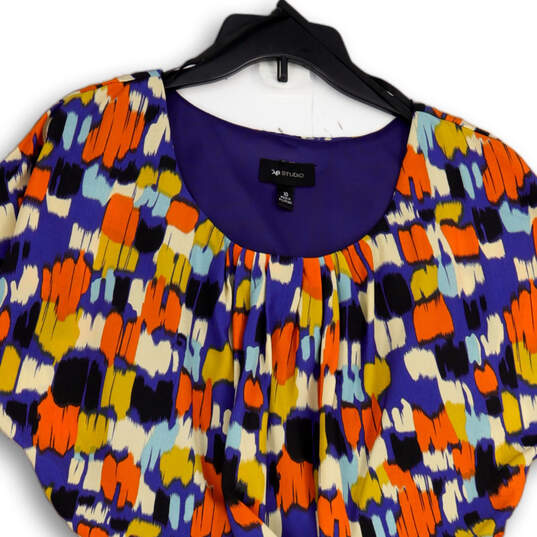 Womens Multicolor Geometric Round Sleeve Dolman Sleeve Blousen Dress Sz 10 image number 2
