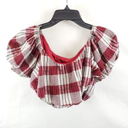 Snidel Women Red Plaid Cropped Top OS