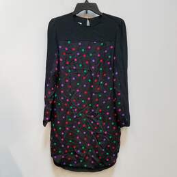 NWT Womens Black Polka Dot Mulberry Silk Long Sleeve Shift Dress Size M alternative image