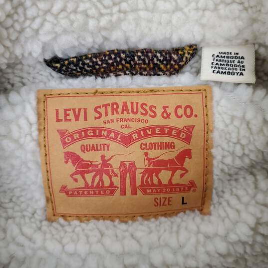 Levi's Strauss MN's Sherpa Trucker Yellow Plaid Fleece Jacket Size L image number 3