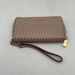 Michael Kors Womens Pink Gold Leather Perforated Jet Set Wristlet Wallet