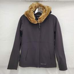 Marmot WM's 100% Nylon & Polyester Blend Faux Fur Hood Black Jacket Size MM