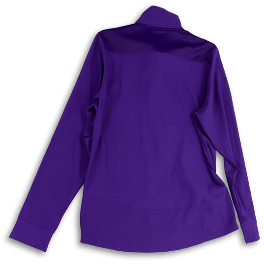 Womens Purple Long Sleeve Mock Neck Pockets Full-Zip Jacket Size Large image number 2