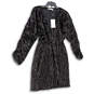 NWT Womens Black Sequin Long Sleeve V-Neck Cinch Waist Mini Dress Size 38 image number 1