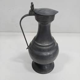 Vintage Large Metal Pitcher With Attached Lid