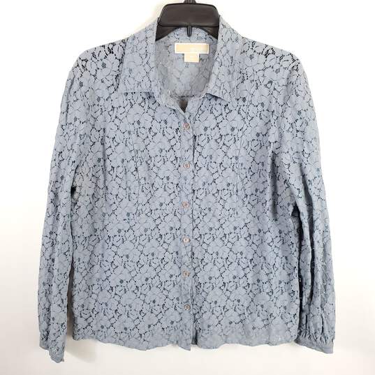 Michael Kors Women Blue Lace Button Up Shirt 1X image number 1