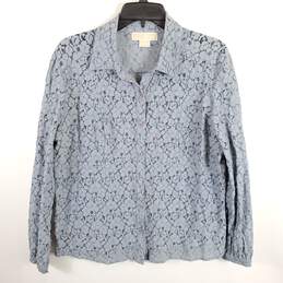 Michael Kors Women Blue Lace Button Up Shirt 1X
