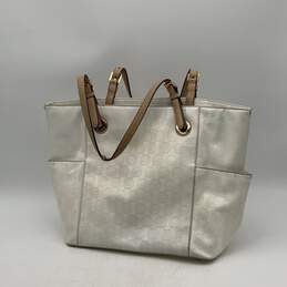 Michael Kors Womens White Tan Leather Double Handle Inner Pocket Tote Bag Purse alternative image