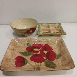 Set of 3 Assorted Fleur Rustique Red Poppy Serving Dishes