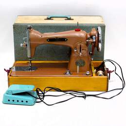 Vintage Fleetwood 195 Deluxe Copper Metallic Brown Sewing Machine Japan w/ Pedal
