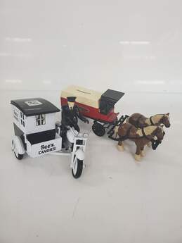 Vintage Horse and Carriage, See's Candies Delivery Driver Figurines