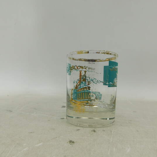 MCM Mid Century Libbey Southern Comfort Low Ball Barware Gold & Turquoise Drinking Glasses image number 7
