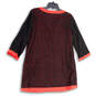 NWT Womens Black Red Eyelet V-Neck Long Sleeve Sheath Dress Size M image number 3