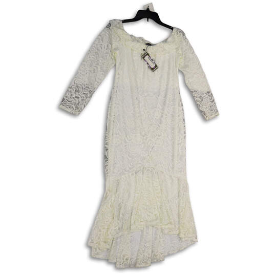 NWT Womens White Floral Lace Off The Shoulder Ruffle Hem Maxi Dress Size 14 image number 3