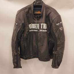 Powertrip Men Black Leather Motorcycle Jacket 50