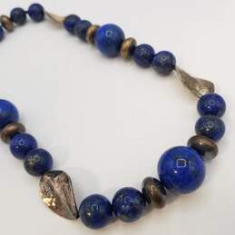 Sterling Silver Lapis Beaded Necklace 159.6g DAMAGED