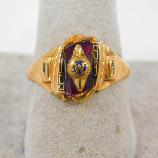 Vintage 10k Yellow Gold Red Spinel Class Ring 4.1g image number 2