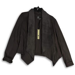 NWT Womens Gray Long Sleeve Draped Welt Pocket Open Front Jacket Size Large