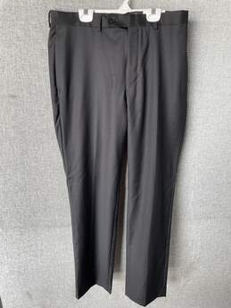 Mens Black Wool Flat Front Slim Fit Dress Pants Size 34X32 T-0507559-L