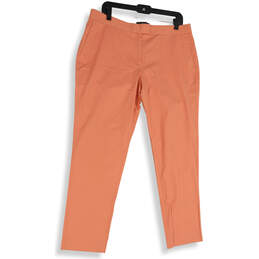 Womens Orange Flat Front Slash Pockets Straight Leg Dress Pants Size 12