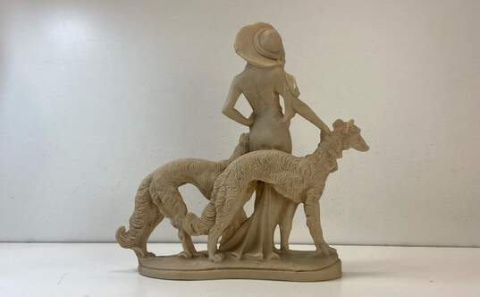 Art Deco Statue 12 inch Tall Woman with Russian Wolfhounds Resin Sculpture image number 3