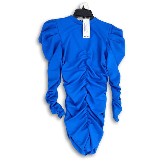NWT Womens Blue Ruched Round Neck Long Sleeve Bodycon Dress Size 12 image number 1