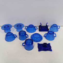 7pc. Mid-Century Blue Glass Tea Serving Set alternative image