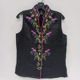 Women's Silkland Floral Embroidered Sleeveless Top Size M