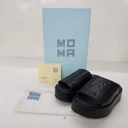 MOMA Women's 'Donna' Black Leather Platform Slide Sandals Size 36.5 EU/6 US