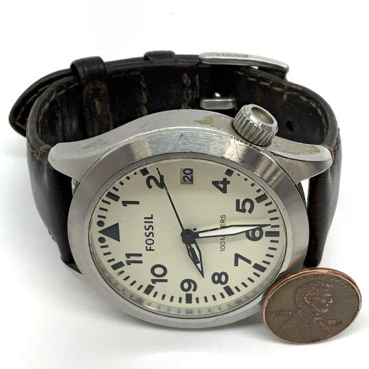 Designer Fossil Silver-Tone Dial Adjustable Strap Analog Wristwatch image number 2