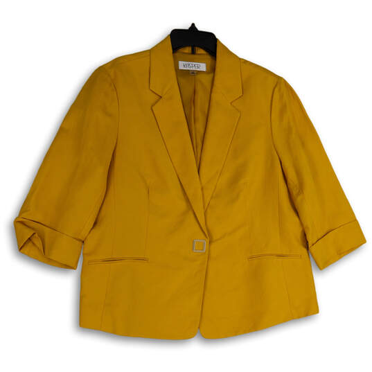Womens Yellow Notch Lapel Single Breasted One Button Blazer Size 18 image number 1