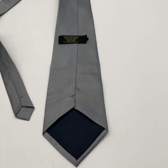 Mens Gray Silk Graphic Adjustable Four In Hand Classic Pointed Necktie image number 3